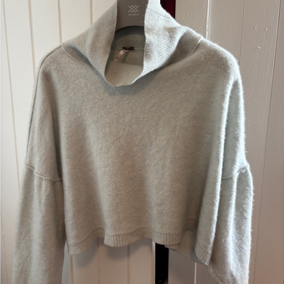 Free People Cropped Light Blue Cowl Neck Sweater - Picture 4 of 4